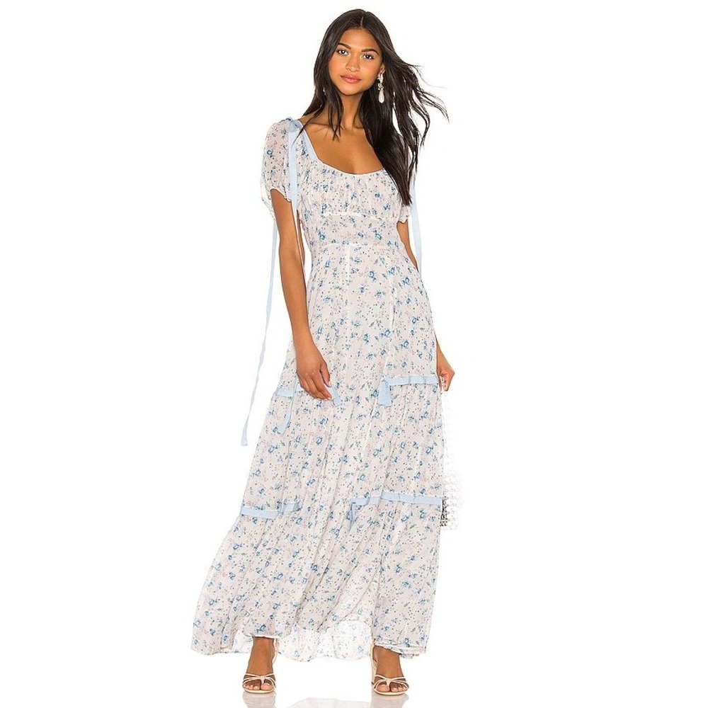 LOVESHACKFANCY‎ Printed Long Jessie Dress in Pearl River Sz 4 Cottagecore